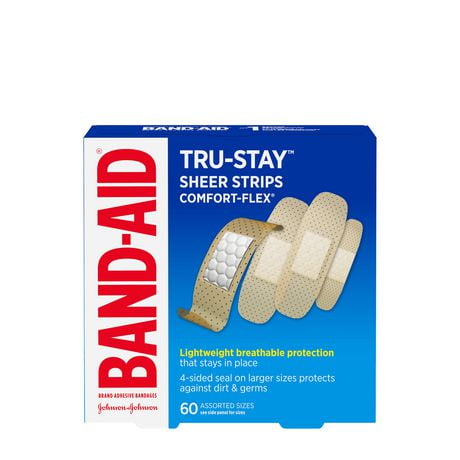 Pansements translucides TRU-STAYMC COMFORT FLEX® de marque BAND-AID®, Paquet familial de 60 pansements assortis 60 unités, tailles assorties