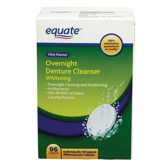 Equate Overnight Denture Cleanser Whitening Mint Flavour, 96 Individually Wrapped Tablet