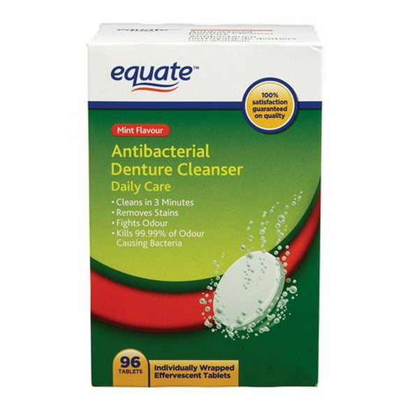 Equate Antibacterial Denture Cleanser Daily Care Mint Flavour, 96 Individually Wrapped Tablet
