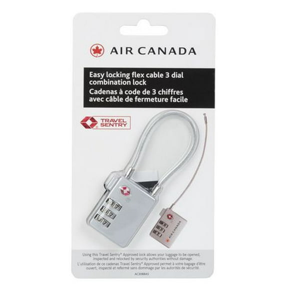 Air Canada Travel Sentry Flex Cable 3 Dial Combination Lock, Travel Sentry Combination Lock