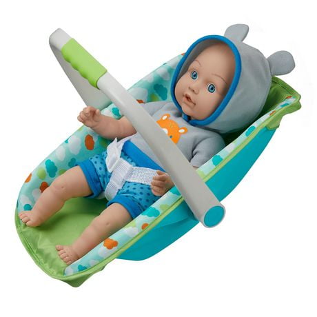 My Sweet Baby Poupée bébé 33 cm avec porte-bébé et jeu de poignée, 3 pièces incluses, thème bleu Bébé prêt à partir