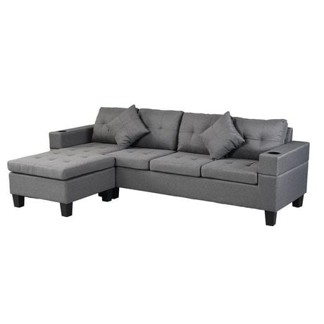 Aerys Sectional Sofa Couch, Reversible Upholstered L-Shaped Sofa Couch for Living Room and Apartment, Sectional Couch-Grey