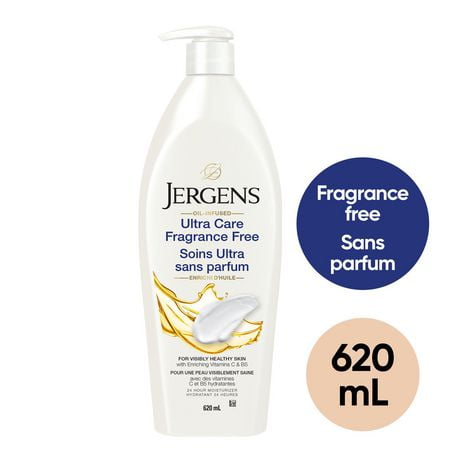 Jergens Ultra Care Fragrance Free Moisturizer & Body Lotion for Dry Skin, 620mL, Dermatologist Tested | Fragrance Free | 620 ML