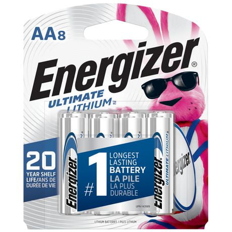 Piles AA Energizer Ultimate Lithium (emballage de 8), piles double A de 1, emballage de 8 Paquet de 8 piles