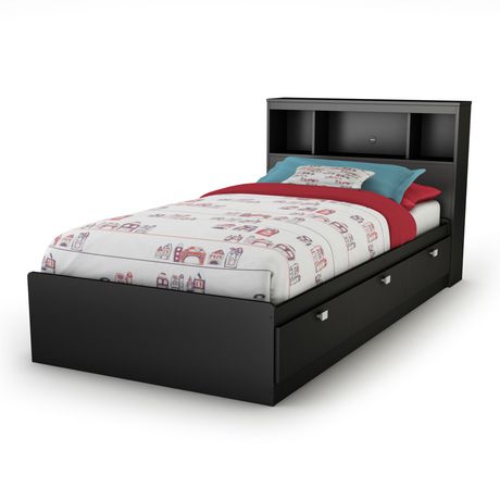 Storage Bed And Bookcase Headboard Set, Bed With Bookcase Headboard And Drawers