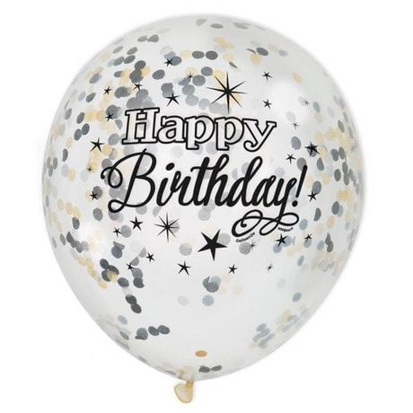 Glittering Birthday Clear Latex Balloons with Confetti 12", 6 Balloons/12 inches/Pre-Filled