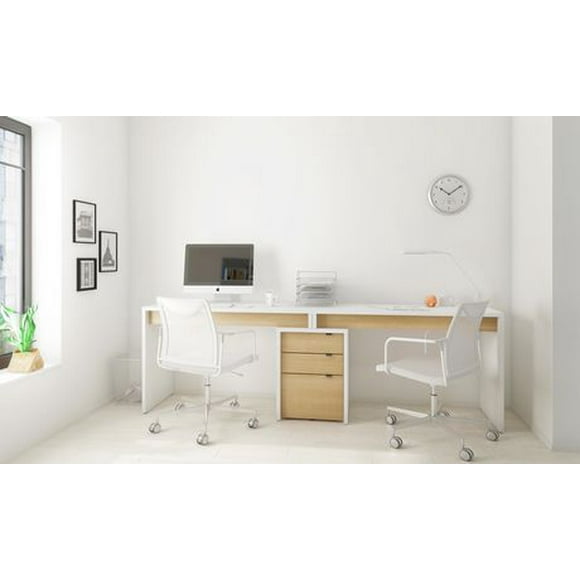 Chrono 3 Piece Home Office Set, Natural Maple and White