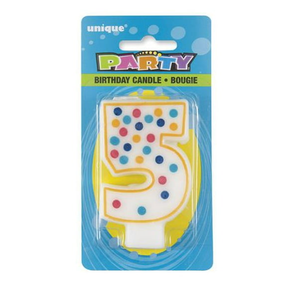 Polka Dot Number "5" Birthday Candle, Shaped like the number 5