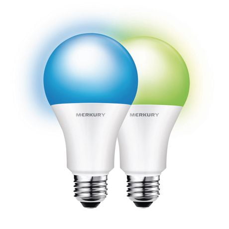 Merkury Innovations Ampoules a del Wi-Fi Intelligentes Couleur + Blanche - Emballage de 2 Ampoules Intelligentes -2 PK