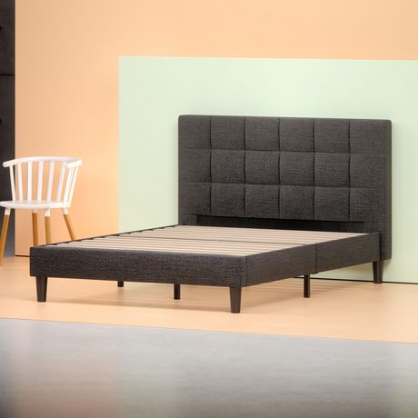 Zinus Square Stitched Upholstered, Blackstone Classic Grey Upholstered Square Stitched King Platform Bed