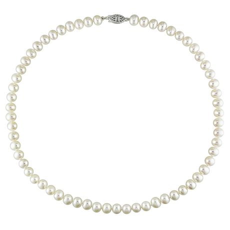 Miabella 6.5-7 mm FW Pearl Necklace with Sterling Silver Fish Eye Clasp; 18" in Length