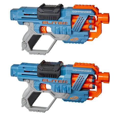 Nerf Elite 2.0, pack de 2 blasters Commander RD-6, 24 fléchettes Nerf, barillet rotatif 6 fléchettes, rails tactiques, points de fixation