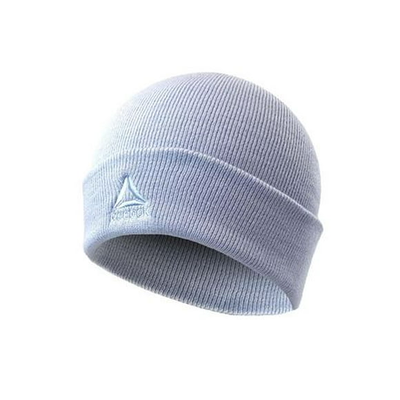 Ladies Reebok Beanie made with 100% acrylic with stretchable flat knit hat has a soft hand feel and faux leather inverted Reebok logo. One size fit, Ladies Reebok flat knit beanie