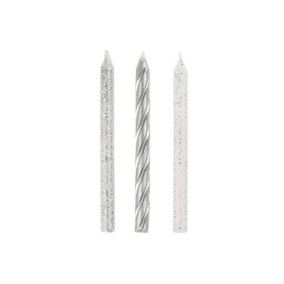 Glitter and Silver Spiral Candles, Assorted, 24ct