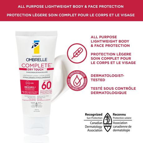 Garnier Ombrelle Dry Touch SPF 60 Face & Body Lotion Sunscreen 0 - Not Applicable 200 MLT, SPF 60 Face & Body Sunscreen Lotion