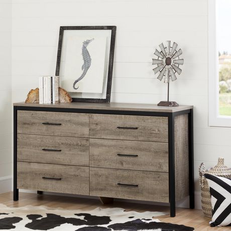 South Shore Munich Weathered Oak 6-Drawer Double Dresser ...