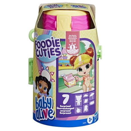 Baby Alive Foodie Cuties, Bottle, Sun Series 1, Surprise Toys, Baby Doll Set, 3-Inch Doll for Kids 3 and Up, 7 Surprises, For ages 3+