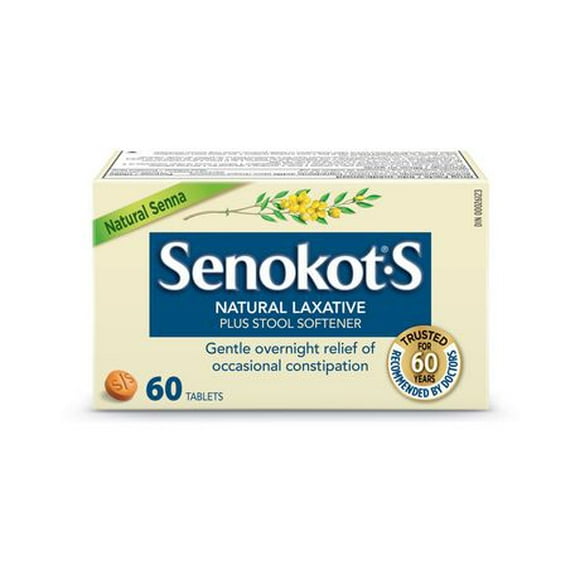 Comprimés laxative avec séné naturel plus émollient fécal de Senokot•S 60 Tablets Séné naturel aux effets laxatifs + émollient fécal                                           60 unités