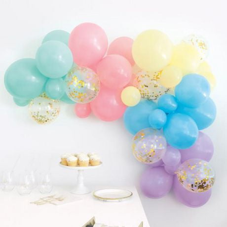 Assortiment de confettis en feuille d'aluminium pastel et kit d'arche de ballons en latex, 40 pièces 1 kit, 40 ballons