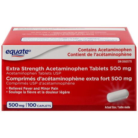 Equate Caplets d’acétaminophène extra fort 500 mg 100 comprimés