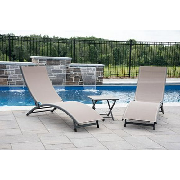 Vivere Brown Reclining Aluminum Loungers with side table