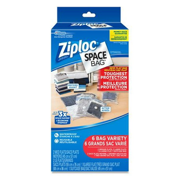 Sacs de Marque Ziploc® Space Bag® 6 sacs variés (2M, 2G, 1TG, 1 Valise)