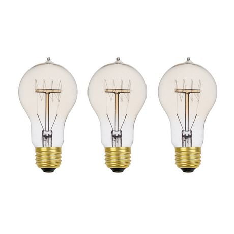 60W Vintage Edison A19 Quad Loop Incandescent Filament Light Bulb 3-Pack, E26 Base, 245 Lumens