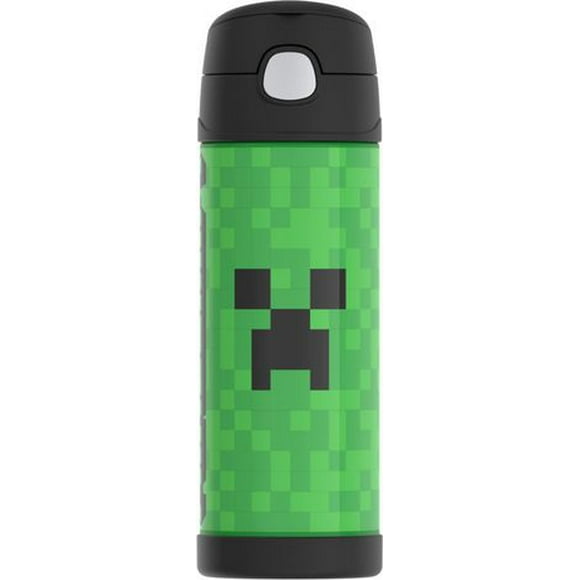 Thermos Funtainer 16 Oz Vacuum Insulated Straw Bottle, Minecraft, 16 OZ Bottle