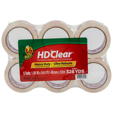 Paquet de 4 rubans d'emballage résistants HD Clear de marque Duck, 4 paq. Paq. de 4, 48mm x 50m