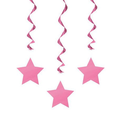Hot Pink Hanging Swirl Decorations, 26", 3ct, Each piece measures 26"x 4" x 4" (H x D x W)