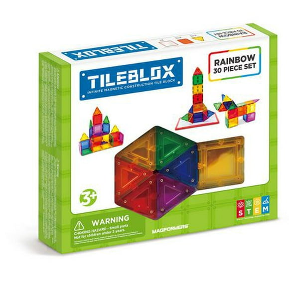 Magformers LLC Tileblox Rainbow 30PC Set with Magnetic Board Construction Toy