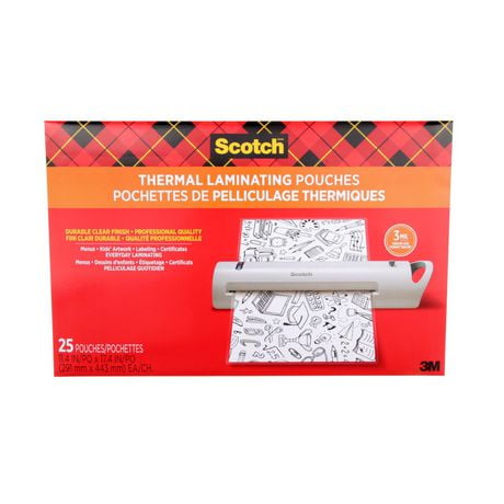 Scotch™ Thermal Laminating Pouches TP3856-25-EF, 11.4 in x 17.4 in (291 mm x 444 mm), 3 mil (0.076 mm), Laminating Pouches