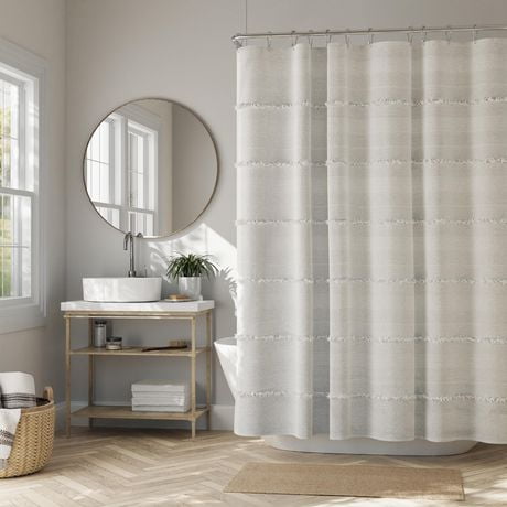 Hometrends Graham Tufted Loop Heavy Weight Woven Fabric Shower Curtain, White, Heavy Weight Shower Curtain