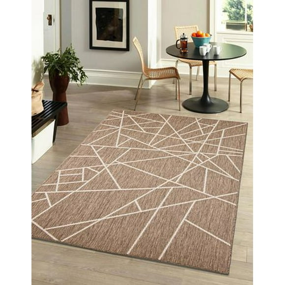 ECARPET Indoor Outdoor Area Rug for Patio, Deck, Living Room Sisal Abstract Collection