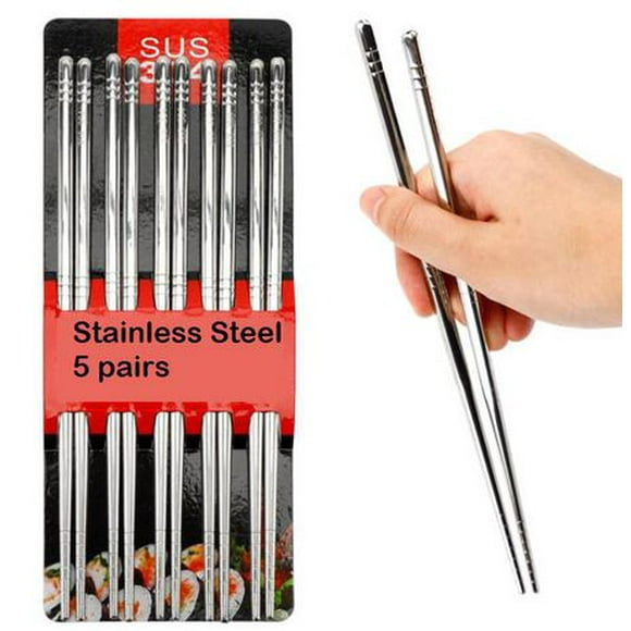 Sunwealth Stainless Steel Chopsticks - 5 pairs, 201 Stainless Steel / 23cm / 5 Pairs
