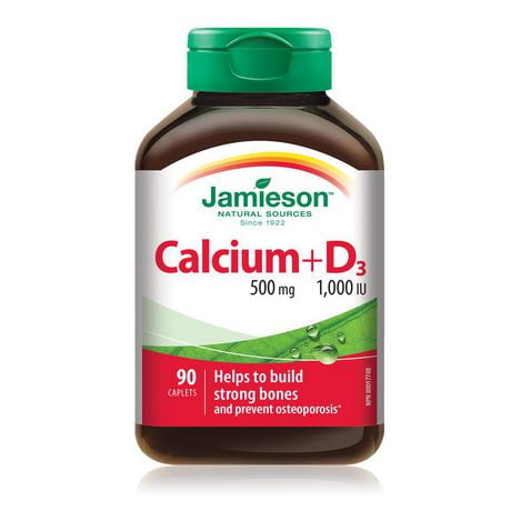 Jamieson Calcium 500 mg Plus Vitamin D3 1,000 IU Caplets, 90 caplets