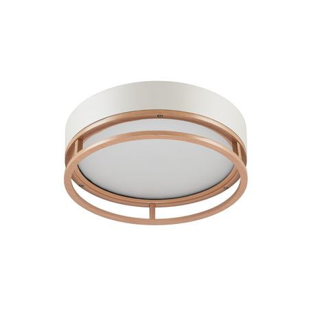 18.5W LED Integrated Matte White Outdoor Indoor Flush Mount Ceiling Light with Faux Wood Accent