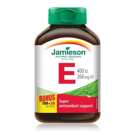 Jamieson Gélules de Vitamine E 400 UI/268 mg AT 100 et 20 gélules
