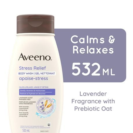 Aveeno Stress Relief Body Wash, Lavender, Chamomile, Ylang Ylang Oil, Oat, Skin Cleanse, 532 mL
