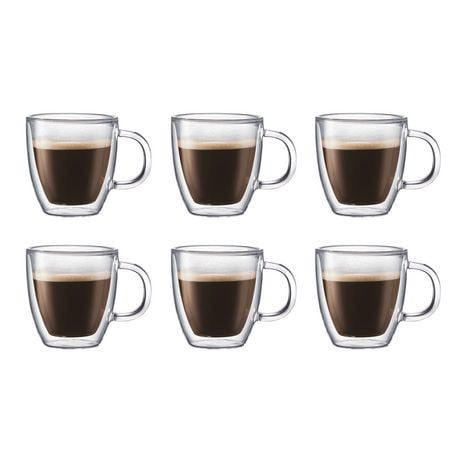 Bodum BISTRO Mug, Double Wall, Glass, 0.3 L, 10oz (set of 6)