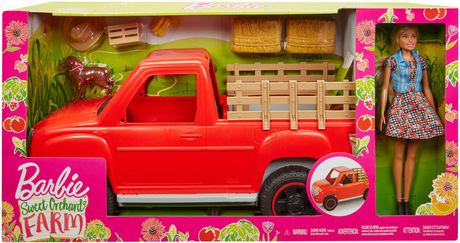 barbie sweet orchard farm doll & pickup truck with accessories