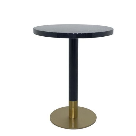 Garza Round Dining Table made of Faux Marble with Brushed Gold Details ...