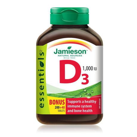 Jamieson Comprimés de Vitamine D3 1 000 UI 200 + 40 comprimés