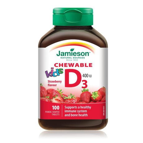 Jamieson Chewable Vitamin D3 400 IU For Kids Strawberry Flavour Tablets, 100 tablets