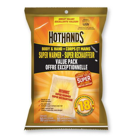 HotHands Body & Hand Super Warmer Value Pack, Enjoy up to 18 hours of safe, comfortable<br>long lasting heat with each warmer.