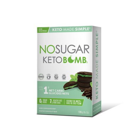 No Sugar Keto Bomb Dark Chocolate Mint, 10ct (10 x 17g bars) 170 grams