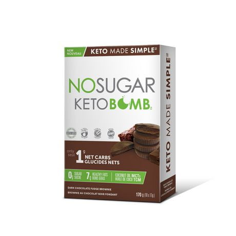 No Sugar Keto Bomb Chocolate Fudge Brownie, 10ct (10 x 17g bombs) 170 grams