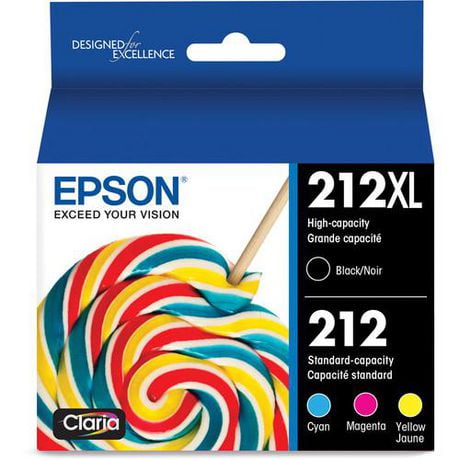 Epson – Cartouches d’encre T212 noire et couleur, grande capacité, emballage multiple, 4/emb. (T212XL-BCS) Cartouches d’encre T212 noire et couleur