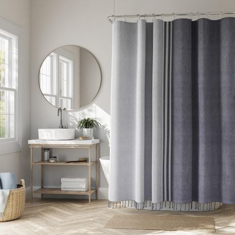 Hometrends Blanket Stripe Heavy Weight Woven Fabric Shower Curtain, Blue, Fabric Shower Curtain