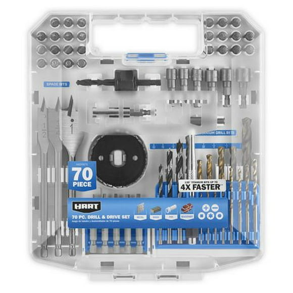 HART 70-Piece Drill and Drive Bit Set with Protective Storage Case, Titanium coating